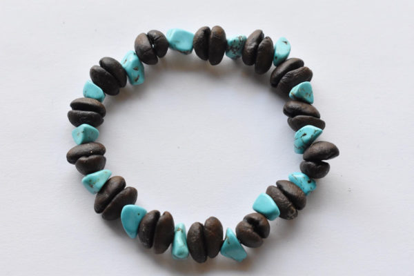 Coffee Beans Bracelet with Turquoise Colored Chip Stone