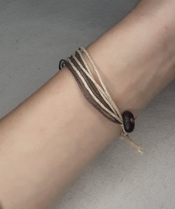 String Bracelet with Coffee Bean: Brown with Off-white, Adjustable - Image 2