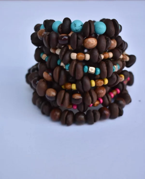 Coffee Bean and Wood / Acrylic Bead Bracelets, bulk (10 assorted) Free Shipping