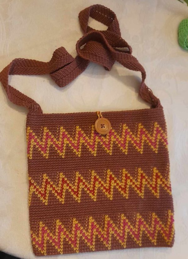 Handmade Ngäbe Chácara / Shoulder Bag / Woven Purse: with Button Closure: Brown & Yellow